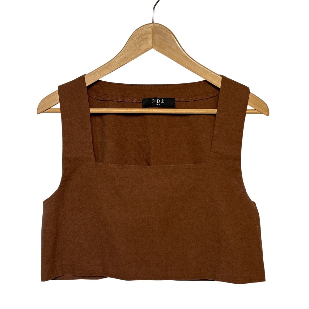 O.P.T. Square Neck Crop Top Brown Women's Size Large EUC